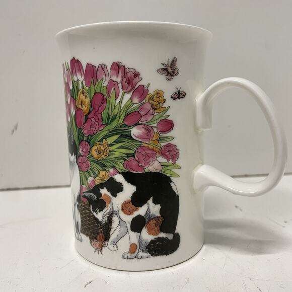 Dunoon Porcelain Coffee/Tea Mug Cat Red Floral Kittens Made In England 10oz - Picture 5 of 7